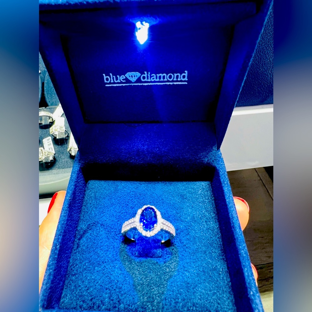 Special Design Diamond Sapphire Ring 14K White Gold Engagement Ring